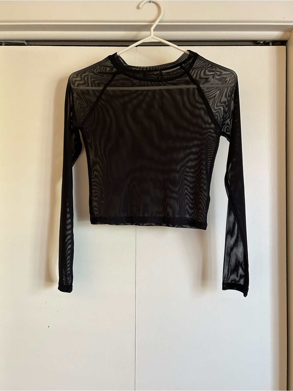 Black Sheer Mesh Long-Sleeve Crop Top